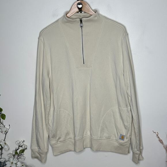 CARHARTT Tencel Fiber Relaxed Fit Half Zip Sweatshirt Oat Milk Cream Sz L {Y4} - Picture 3 of 7